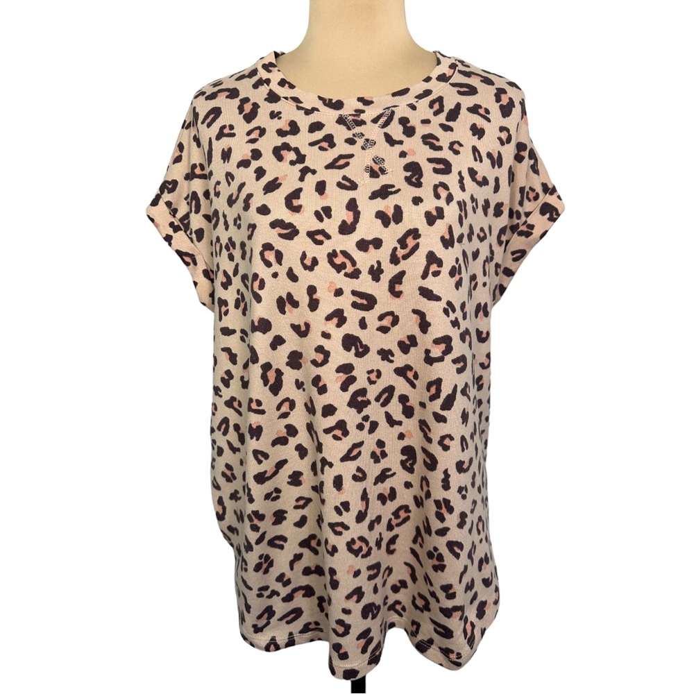 Como Vintage Leopard Print Lounge Top XL Soft Oversized Athleisure Tee - Picture 2 of 6